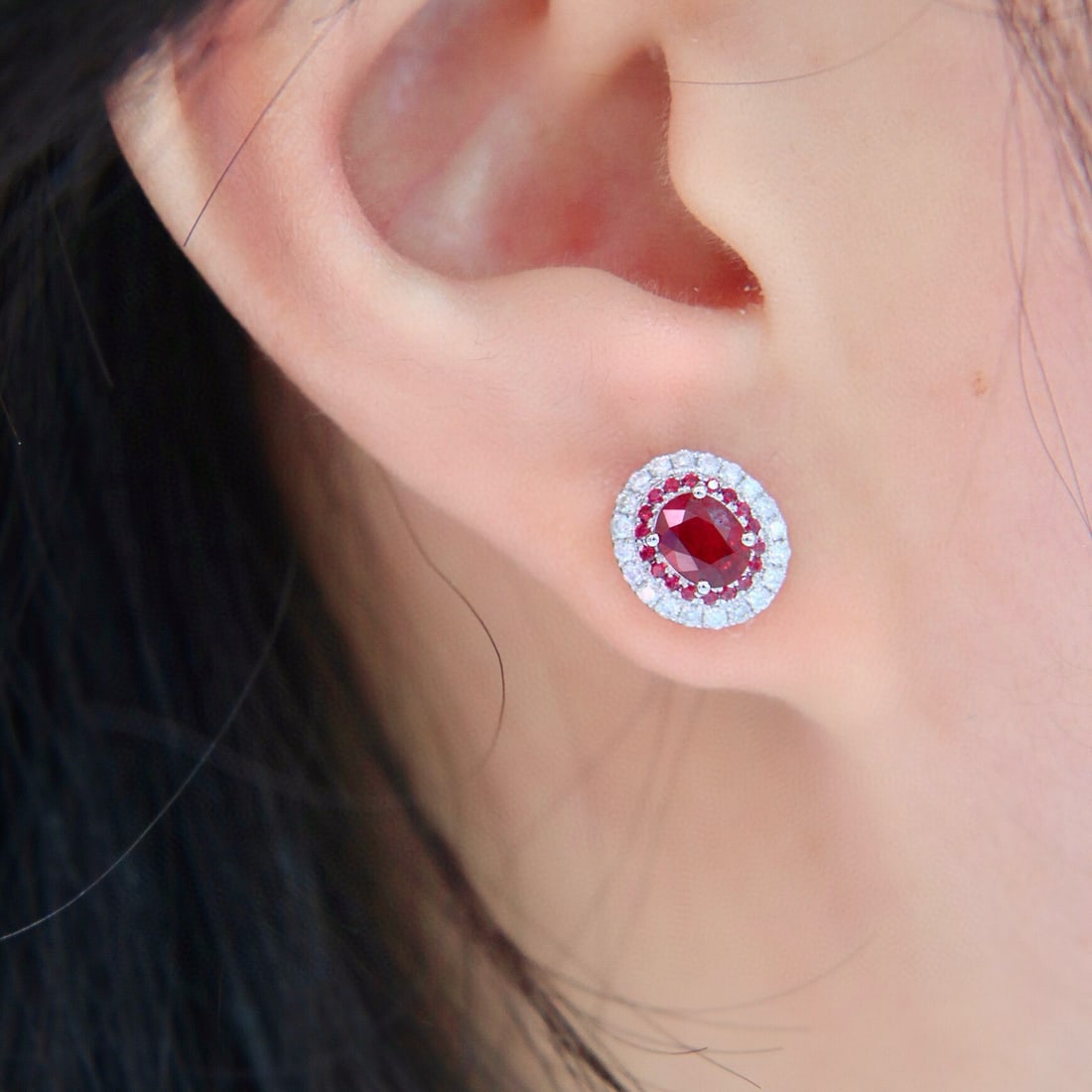 14k Gold 1.11 Ctw Natural Ruby & Diamond Earrings - 6