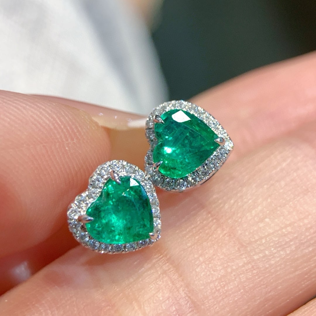 14k Gold 1.69 Ctw Natural Emerald & Diamond Earrings - 2