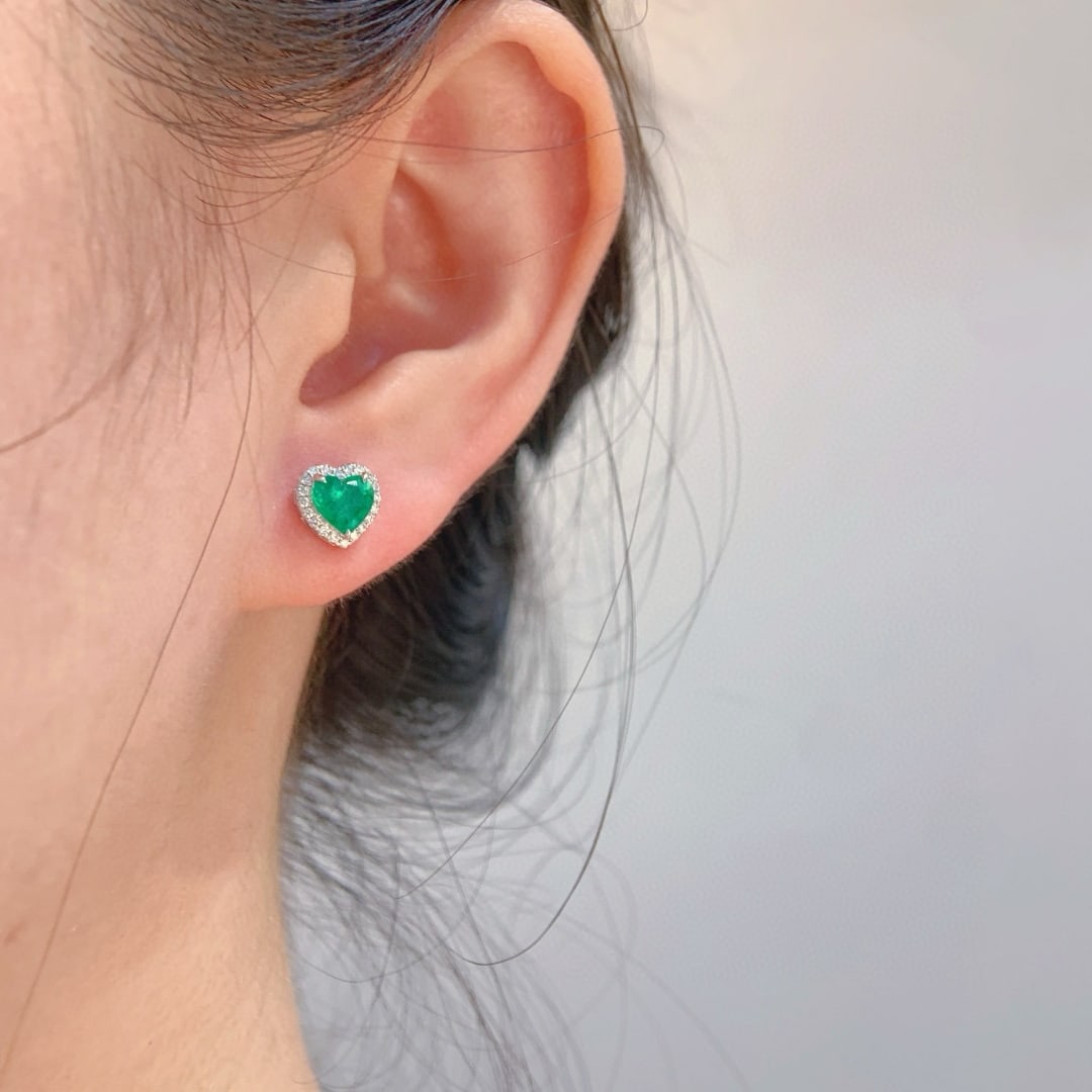 14k Gold 1.69 Ctw Natural Emerald & Diamond Earrings - 4