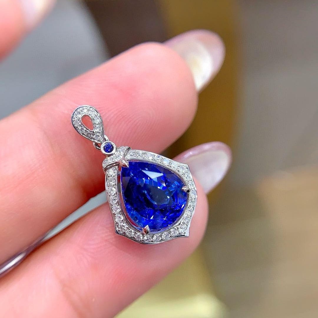 14k Gold 3.26 Ctw Natural Sapphire & Diamond Pendant( Without Chain ) - 2