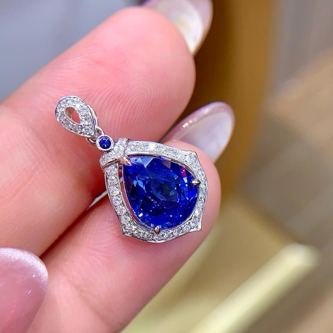 14k Gold 3.26 Ctw Natural Sapphire & Diamond Pendant( Without Chain ) - 3