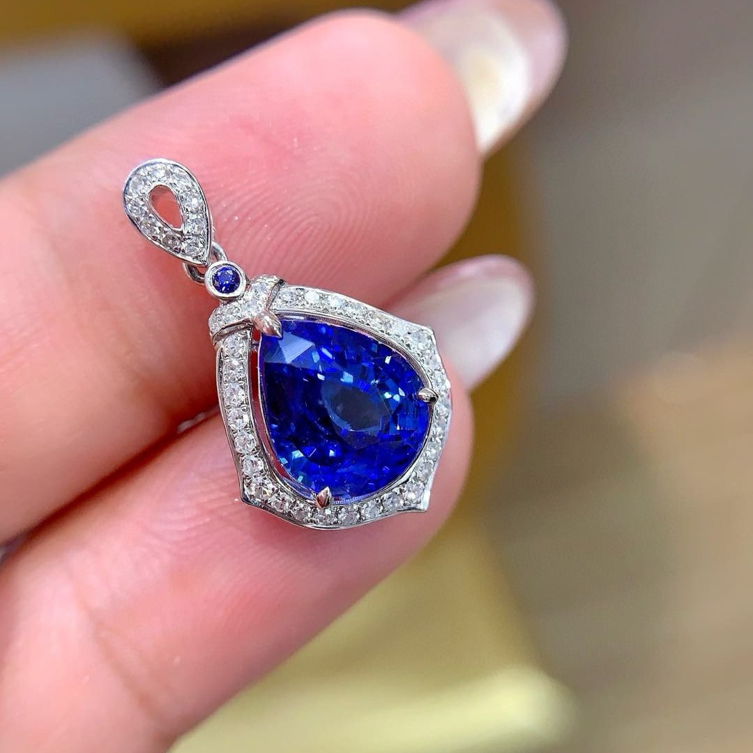 14k Gold 3.26 Ctw Natural Sapphire & Diamond Pendant( Without Chain ) - 4