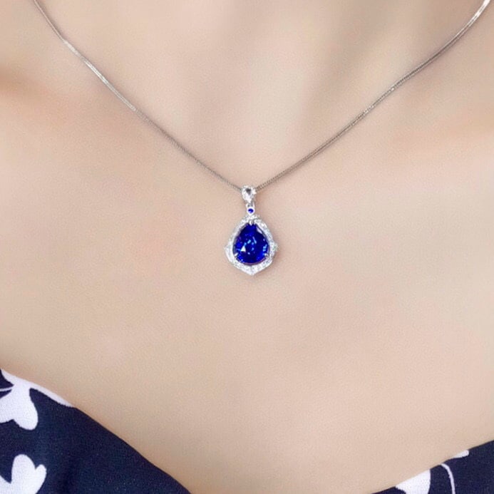 14k Gold 3.26 Ctw Natural Sapphire & Diamond Pendant( Without Chain ) - 5
