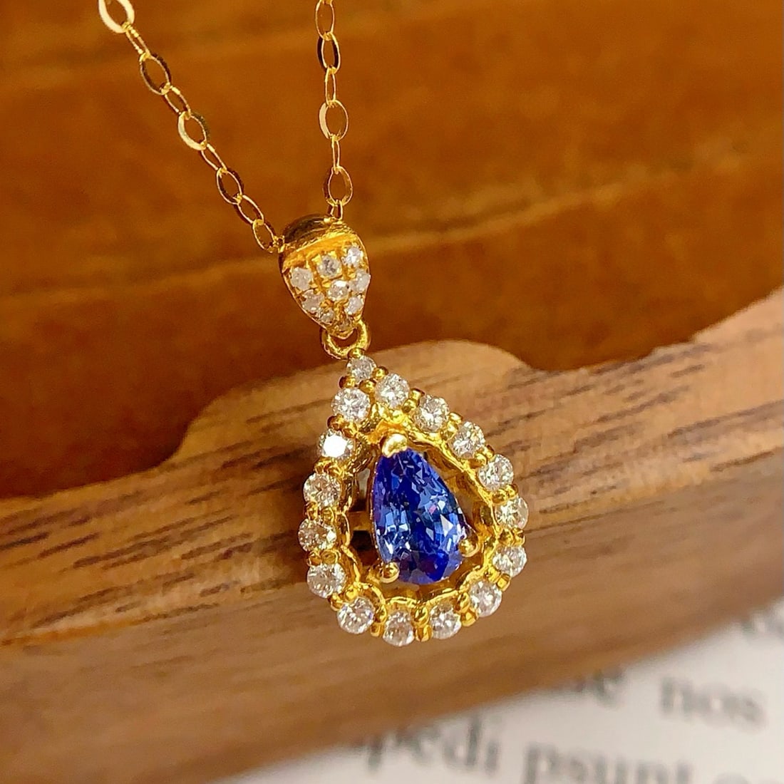 14k Gold 0.45 Ct Natural Sapphire & Diamond Necklace - 2