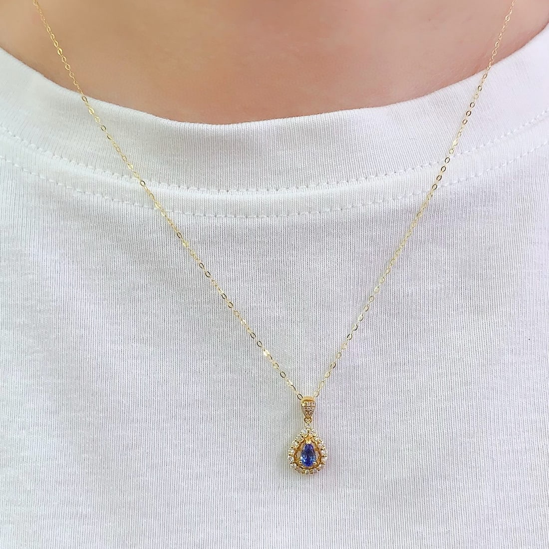 14k Gold 0.45 Ct Natural Sapphire & Diamond Necklace - 3