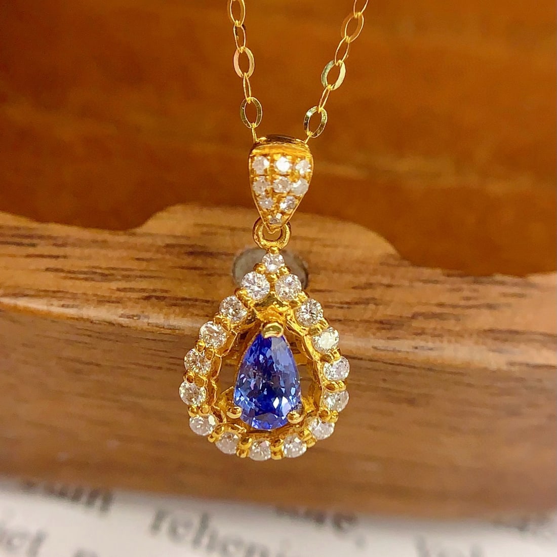 14k Gold 0.45 Ct Natural Sapphire & Diamond Necklace - 4