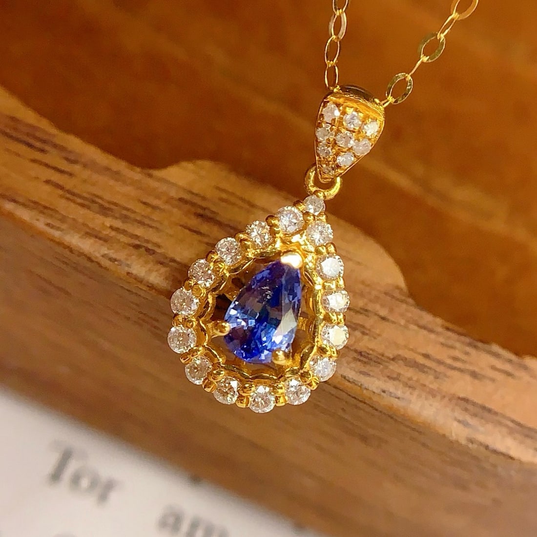 14k Gold 0.45 Ct Natural Sapphire & Diamond Necklace - 6