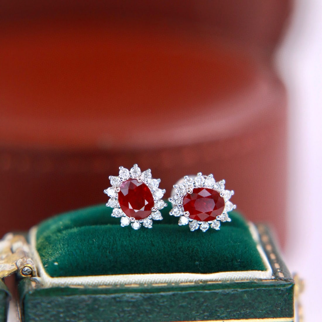 14k Gold 1.06 Ctw Natural Ruby & Diamond Earrings - 3