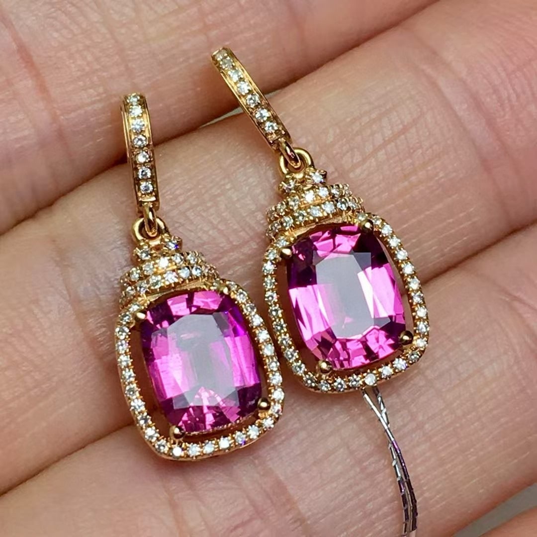 14k Gold 2.71 Ctw Natural Tourmaline & Diamond Earrings - 2