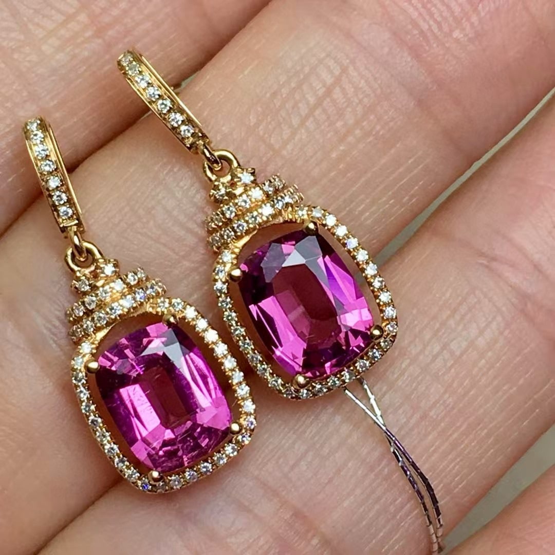 14k Gold 2.71 Ctw Natural Tourmaline & Diamond Earrings - 3