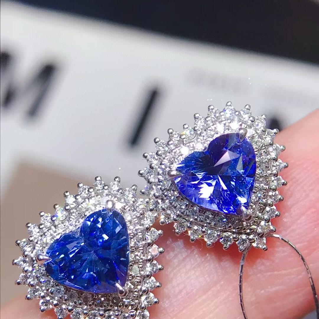 14k Gold 3.55 Ctw Natural Sapphire & Diamond Earrings - 2