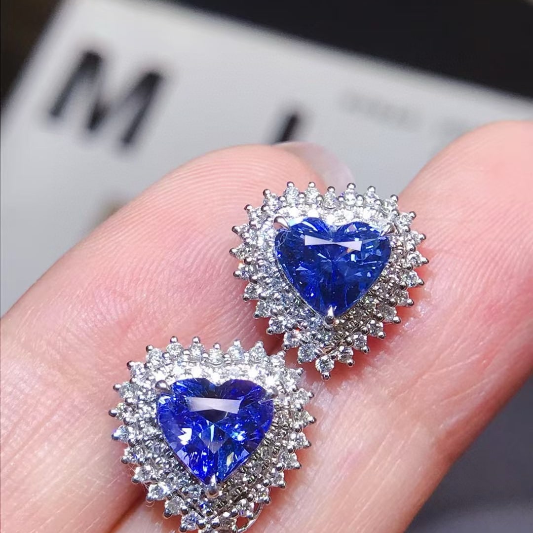 14k Gold 3.55 Ctw Natural Sapphire & Diamond Earrings - 3