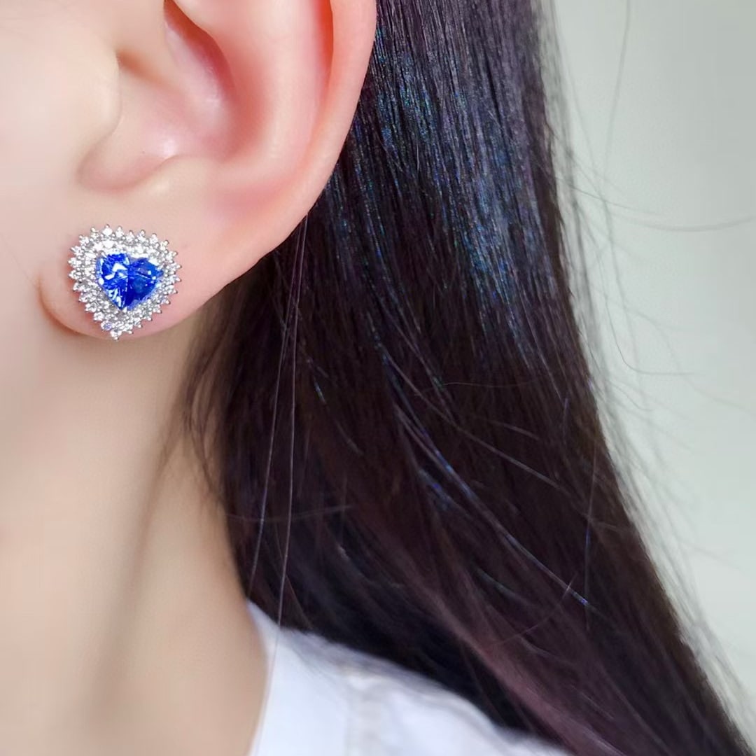 14k Gold 3.55 Ctw Natural Sapphire & Diamond Earrings - 4