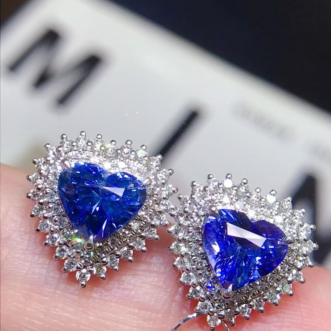 14k Gold 3.55 Ctw Natural Sapphire & Diamond Earrings - 5