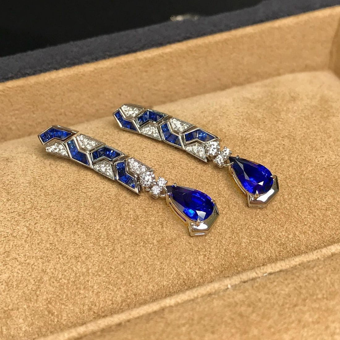 14k Gold 3.71 Ctw Natural Sapphire & Diamond Earrings - 2