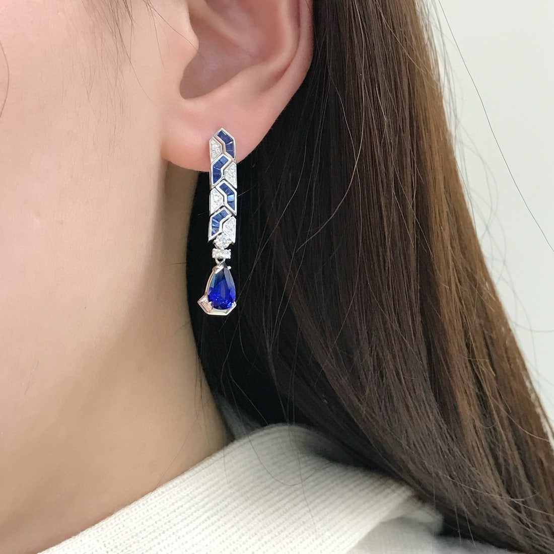 14k Gold 3.71 Ctw Natural Sapphire & Diamond Earrings - 4