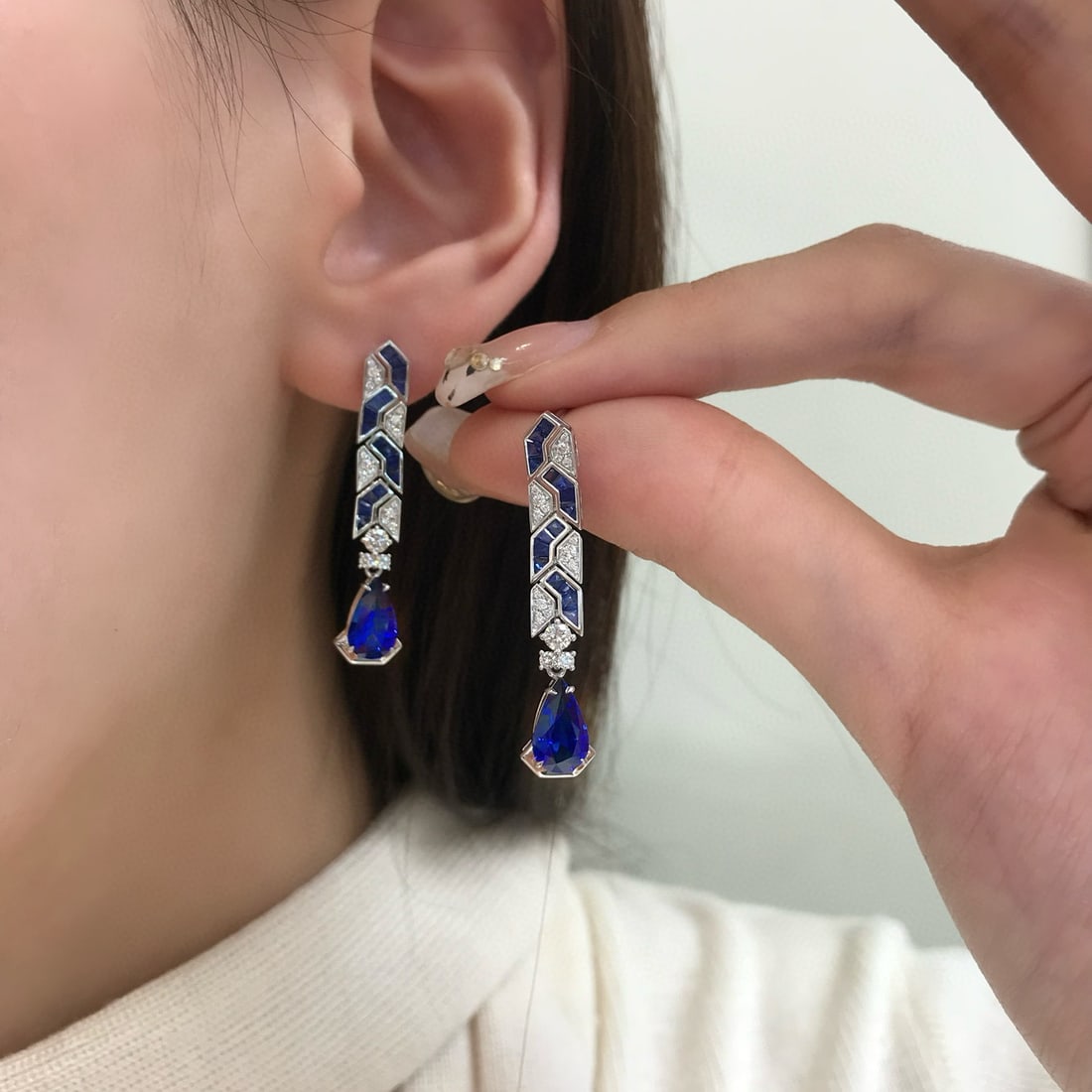 14k Gold 3.71 Ctw Natural Sapphire & Diamond Earrings - 5