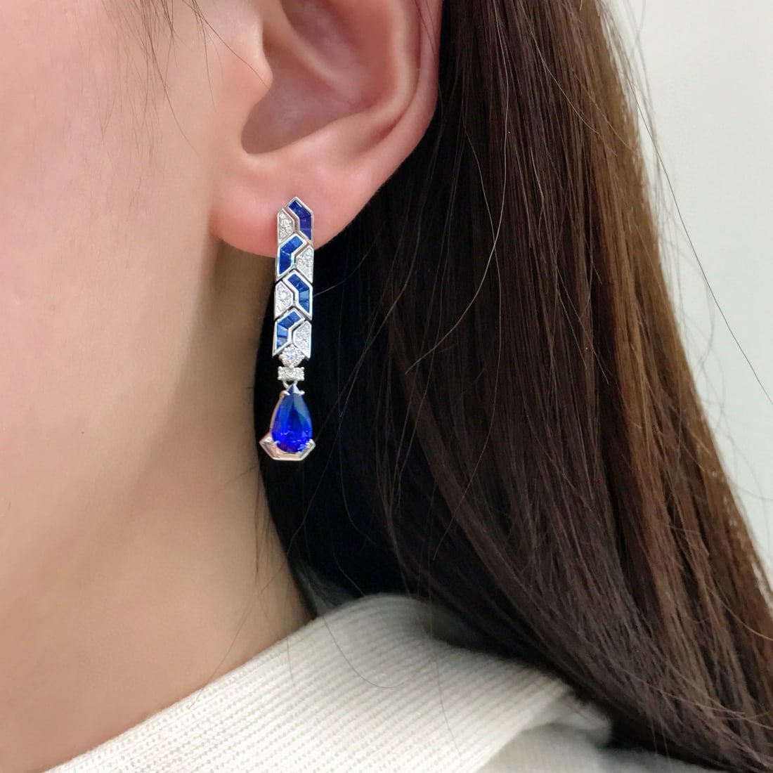 14k Gold 3.71 Ctw Natural Sapphire & Diamond Earrings - 6
