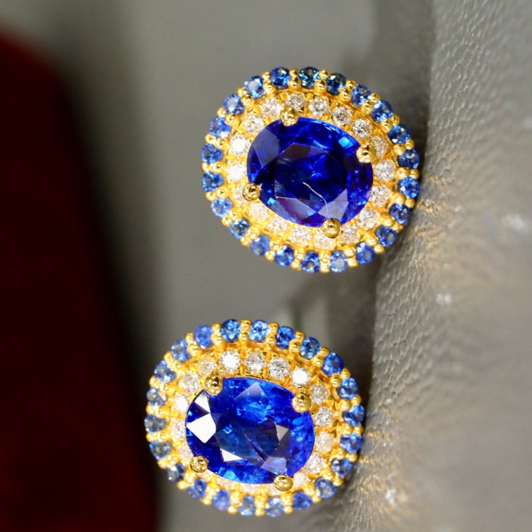14k Gold 1.11 Ctw Natural Sapphire & Diamond Earrings - 2