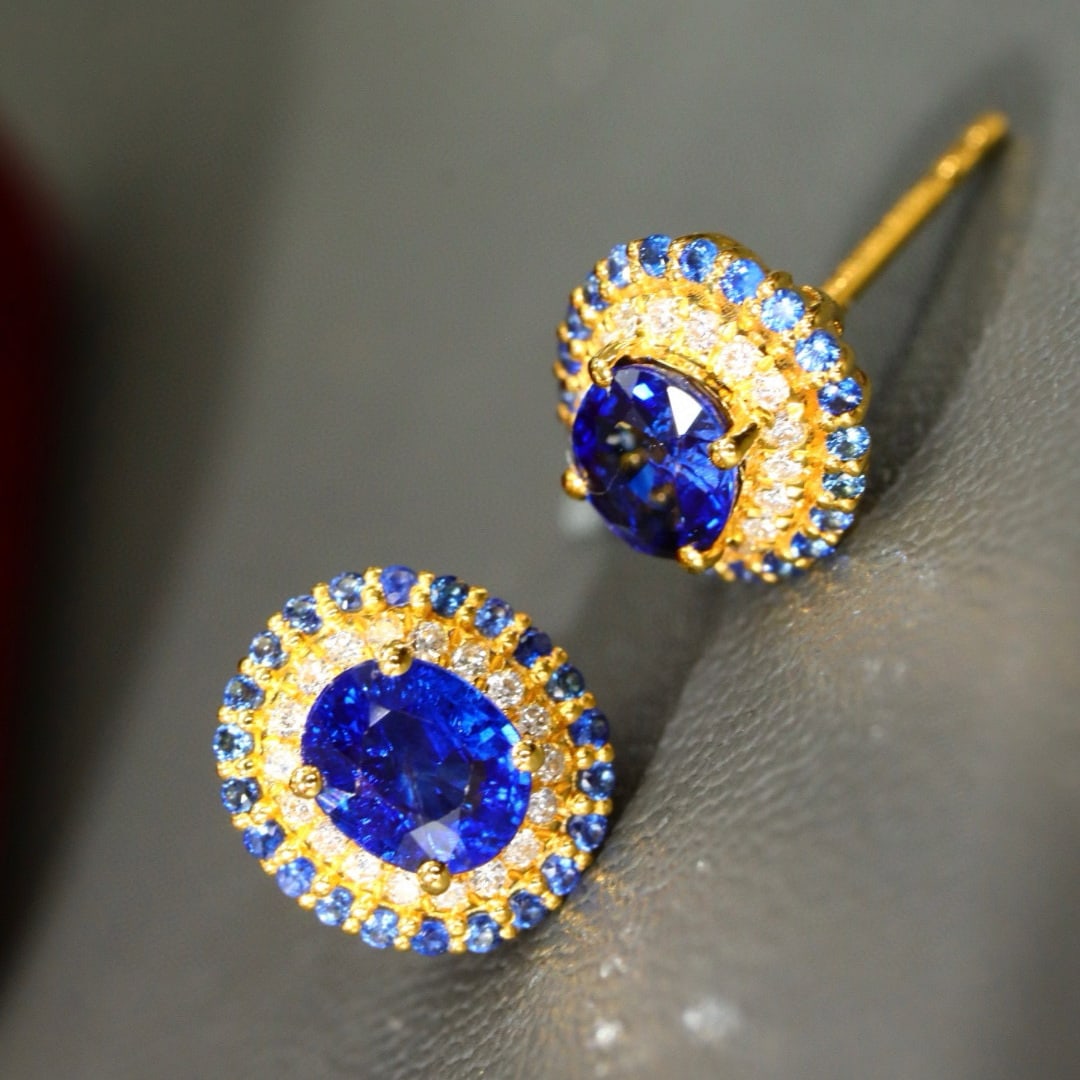 14k Gold 1.11 Ctw Natural Sapphire & Diamond Earrings - 3