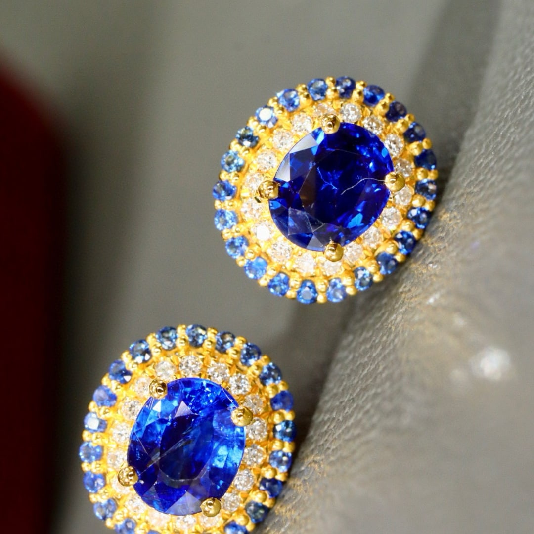 14k Gold 1.11 Ctw Natural Sapphire & Diamond Earrings - 4
