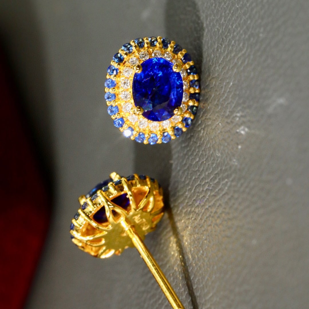 14k Gold 1.11 Ctw Natural Sapphire & Diamond Earrings - 5