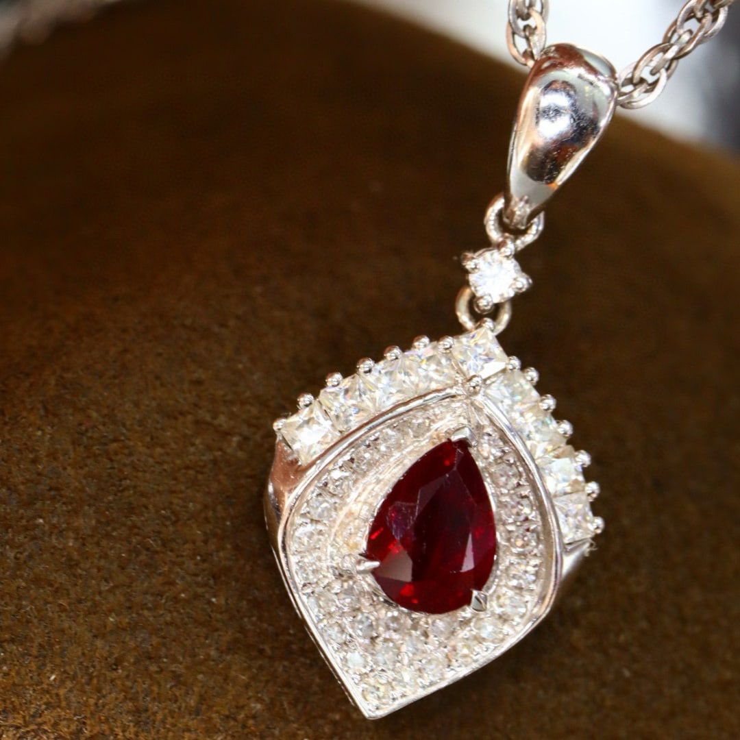14k Gold 1.19 Ctw Natural Ruby & Diamond Pendant( Without Chain ) - 2