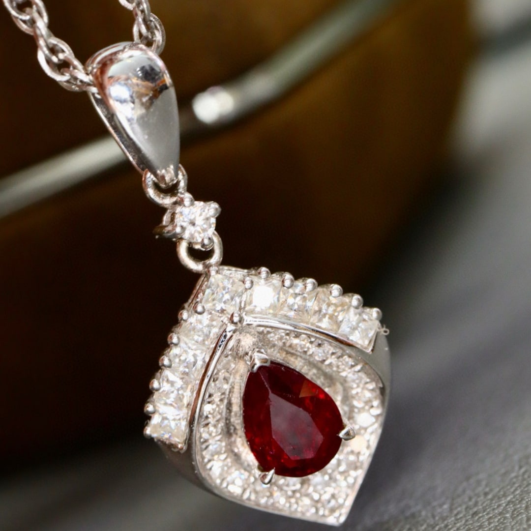 14k Gold 1.19 Ctw Natural Ruby & Diamond Pendant( Without Chain ) - 3