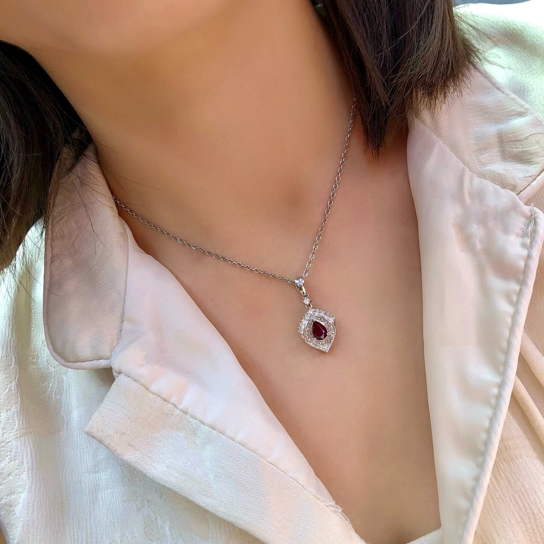 14k Gold 1.19 Ctw Natural Ruby & Diamond Pendant( Without Chain ) - 4