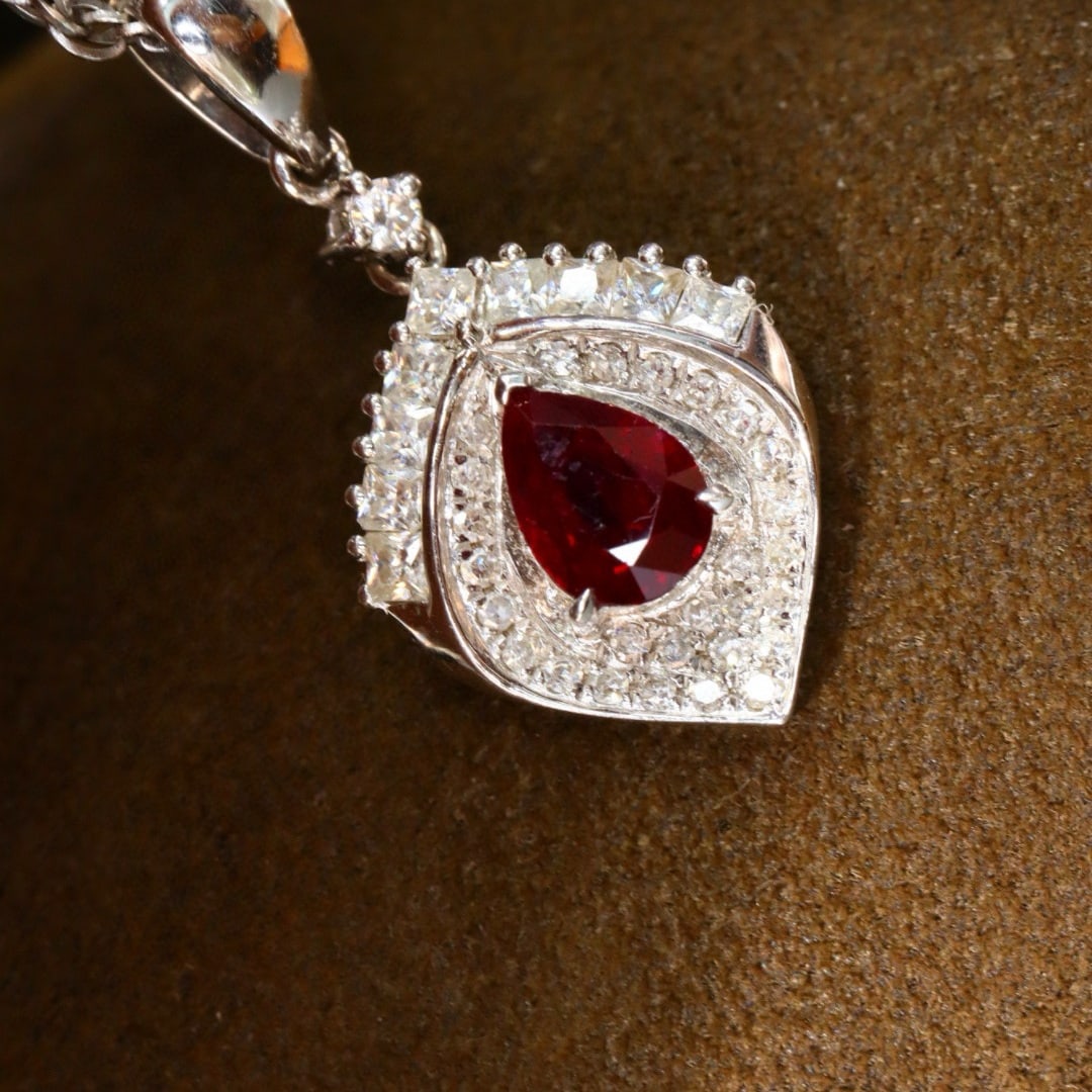 14k Gold 1.19 Ctw Natural Ruby & Diamond Pendant( Without Chain ) - 5