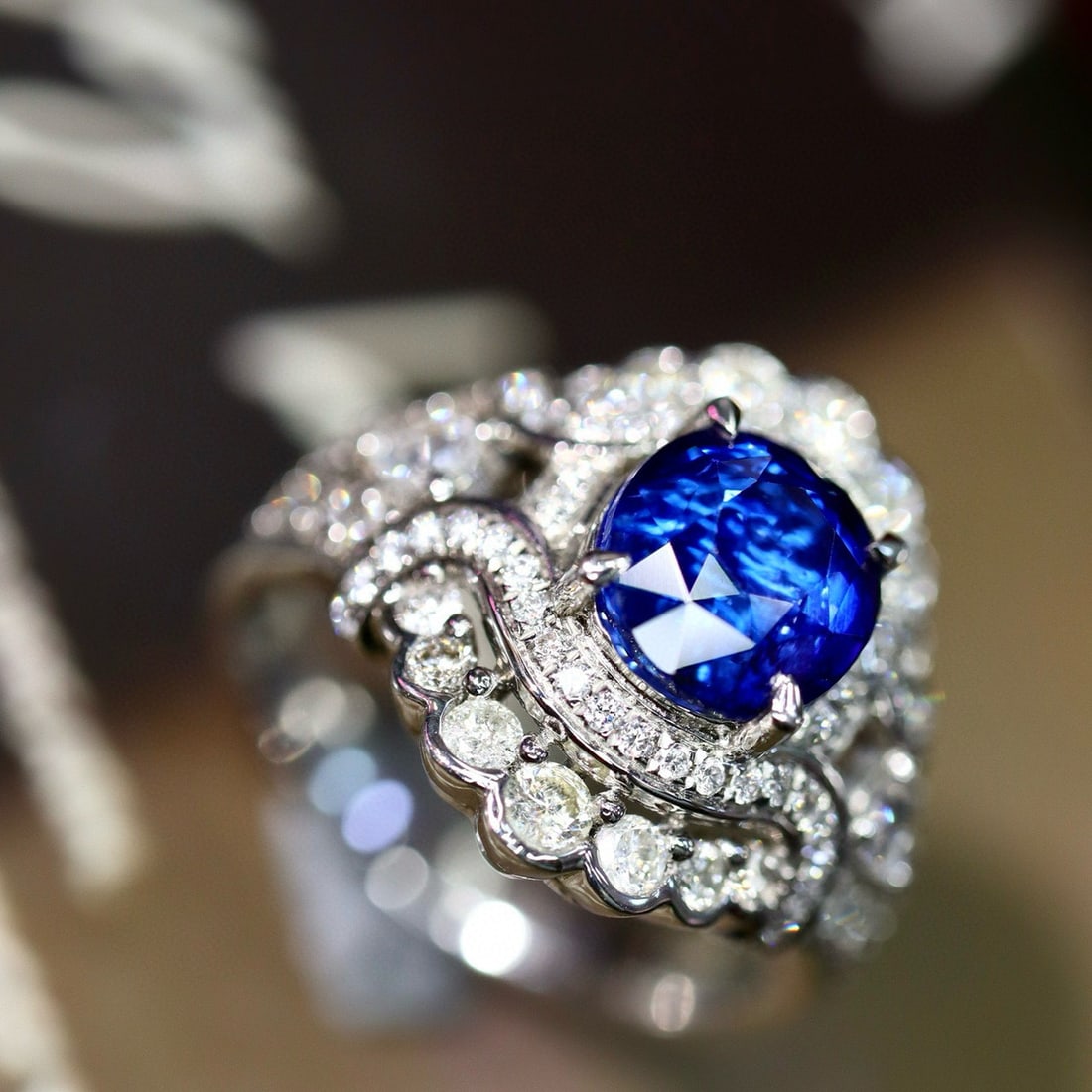 14k Gold 3.54 Ctw Natural Sapphire & Diamond Ring - 2