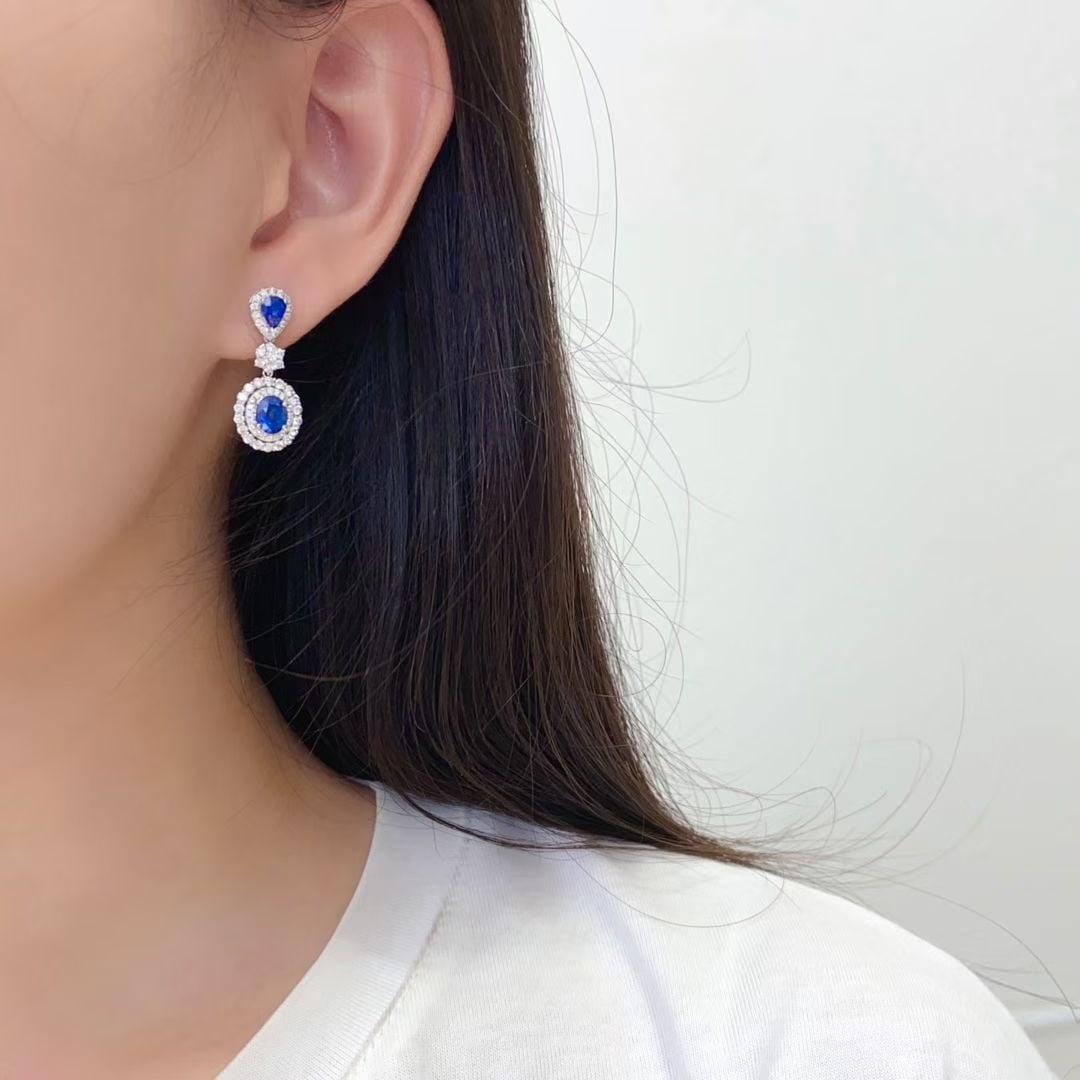 14k Gold 3.91 Ctw Natural Sapphire & Diamond Earrings - 5