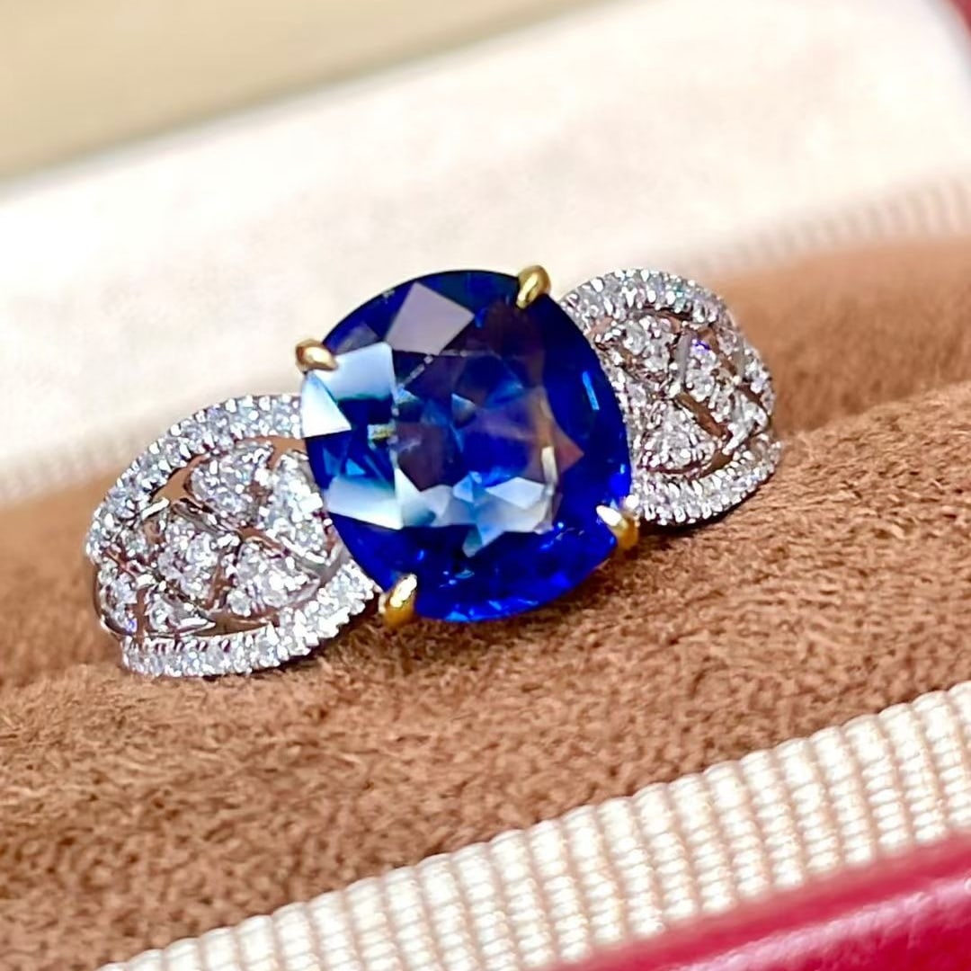 14k Gold 2.1 Ct Natural Sapphire & Diamond Ring - 3
