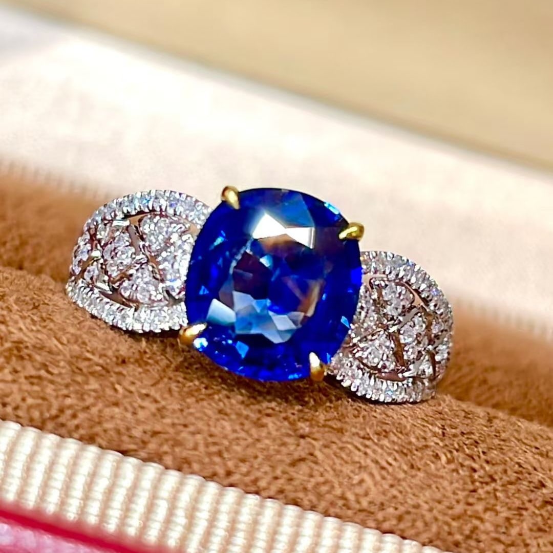 14k Gold 2.1 Ct Natural Sapphire & Diamond Ring - 5