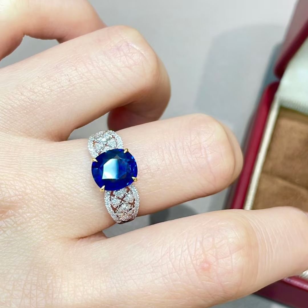 14k Gold 2.1 Ct Natural Sapphire & Diamond Ring - 6