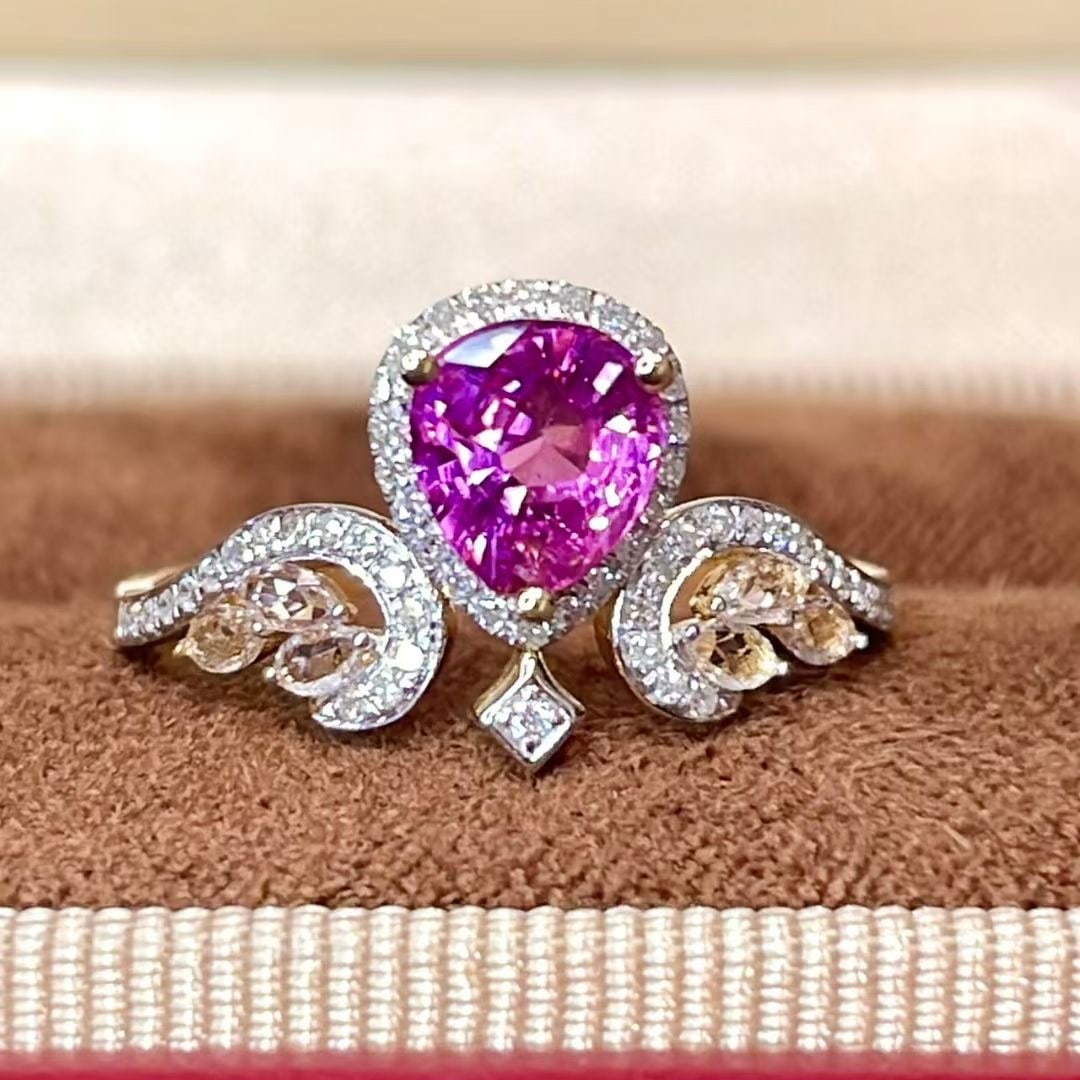 14k Gold 1.02 Ct Natural Sapphire & Diamond & Sapphire Ring - 2