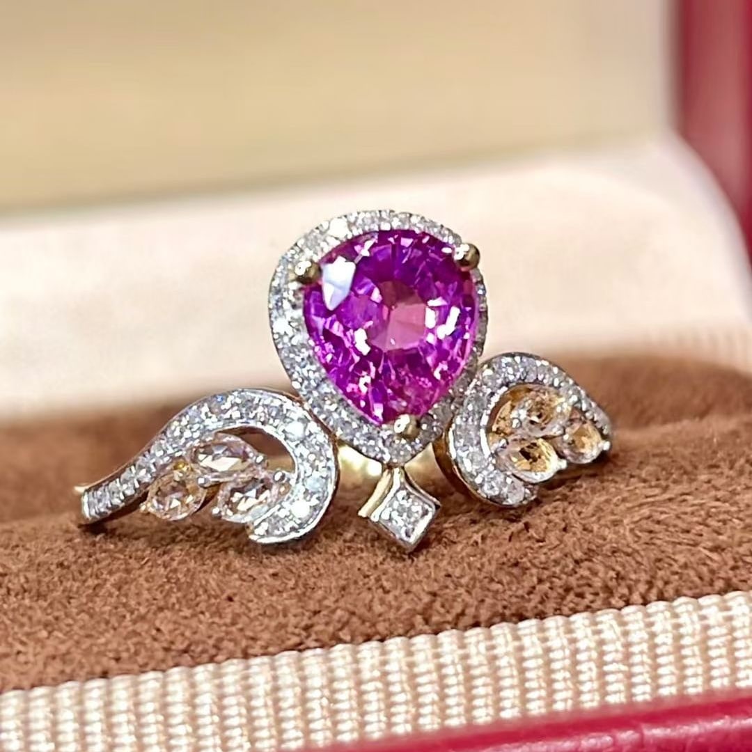 14k Gold 1.02 Ct Natural Sapphire & Diamond & Sapphire Ring - 3