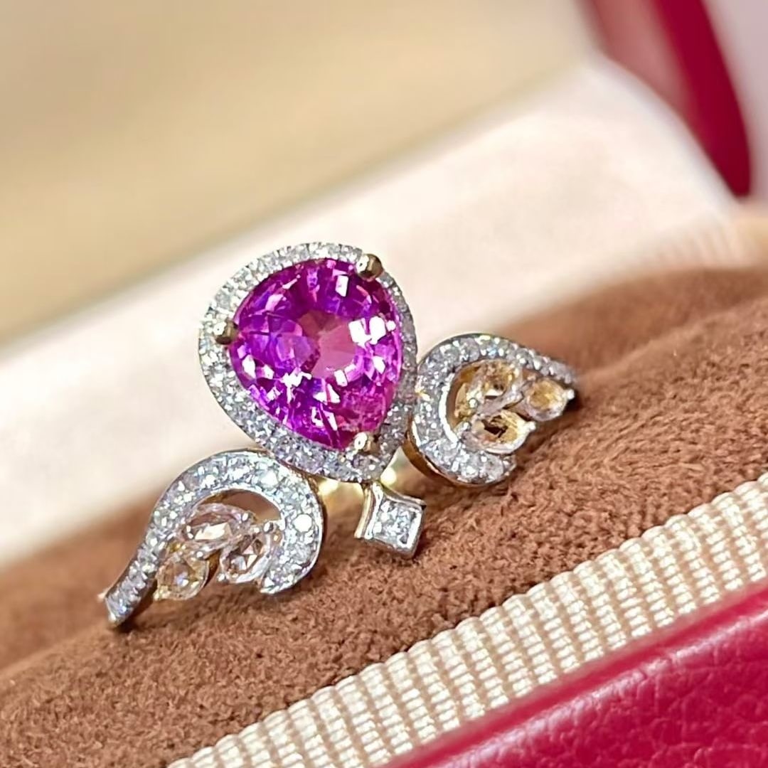 14k Gold 1.02 Ct Natural Sapphire & Diamond & Sapphire Ring - 4