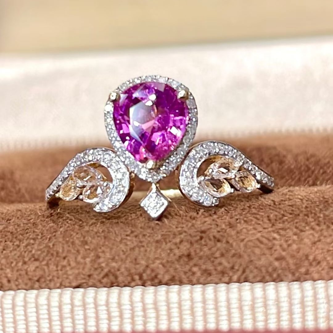 14k Gold 1.02 Ct Natural Sapphire & Diamond & Sapphire Ring - 5