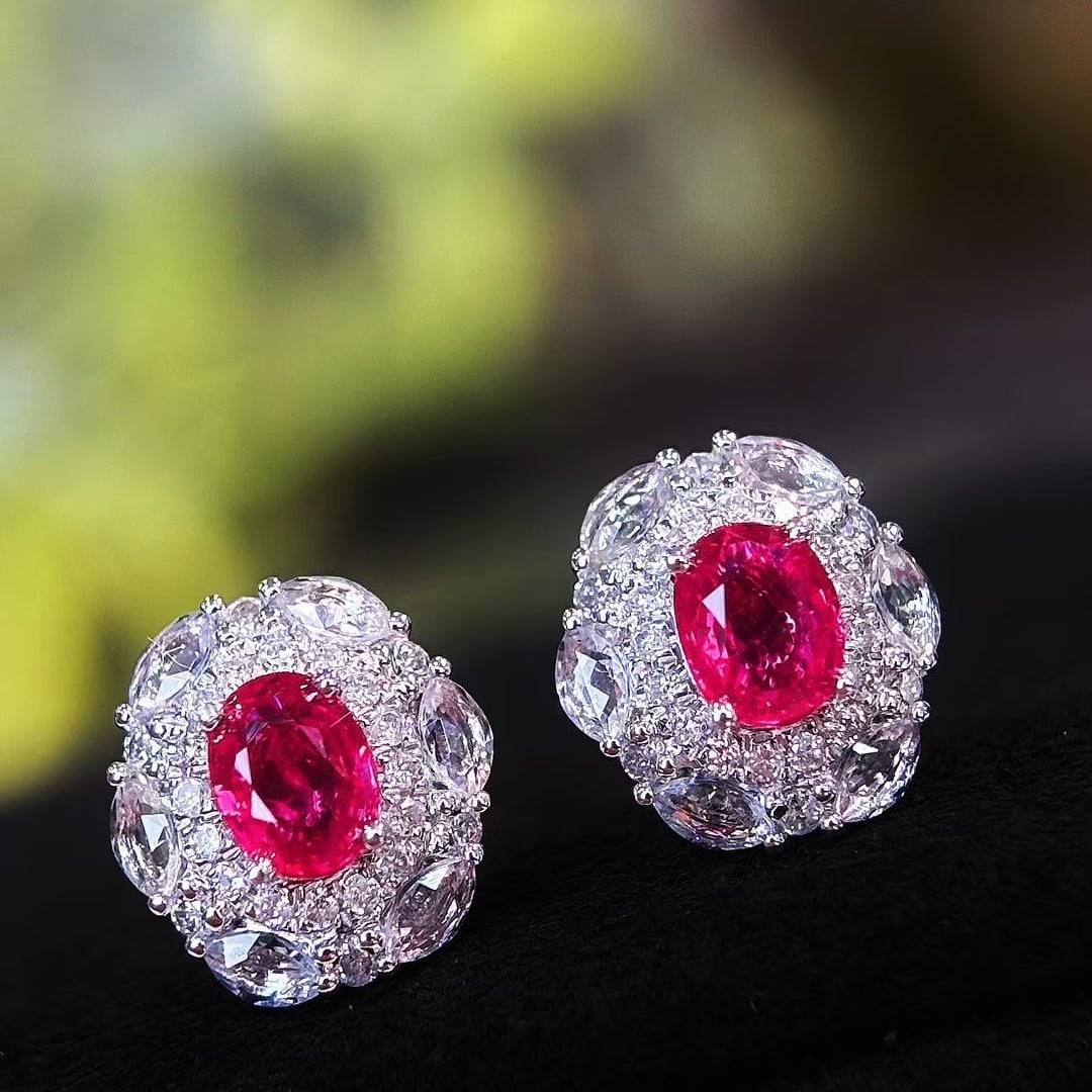 14k Gold 0.5 Ct Natural Ruby & Diamond & Sapphire Earrings - 2