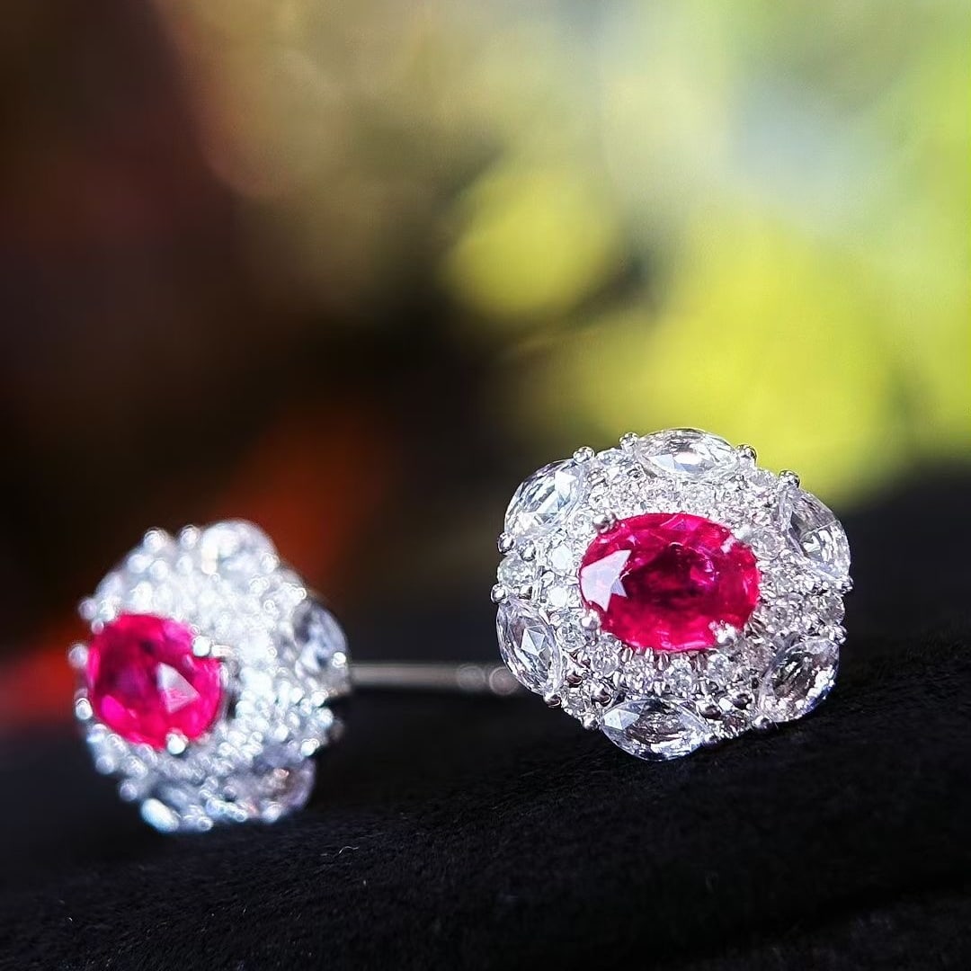 14k Gold 0.5 Ct Natural Ruby & Diamond & Sapphire Earrings - 3