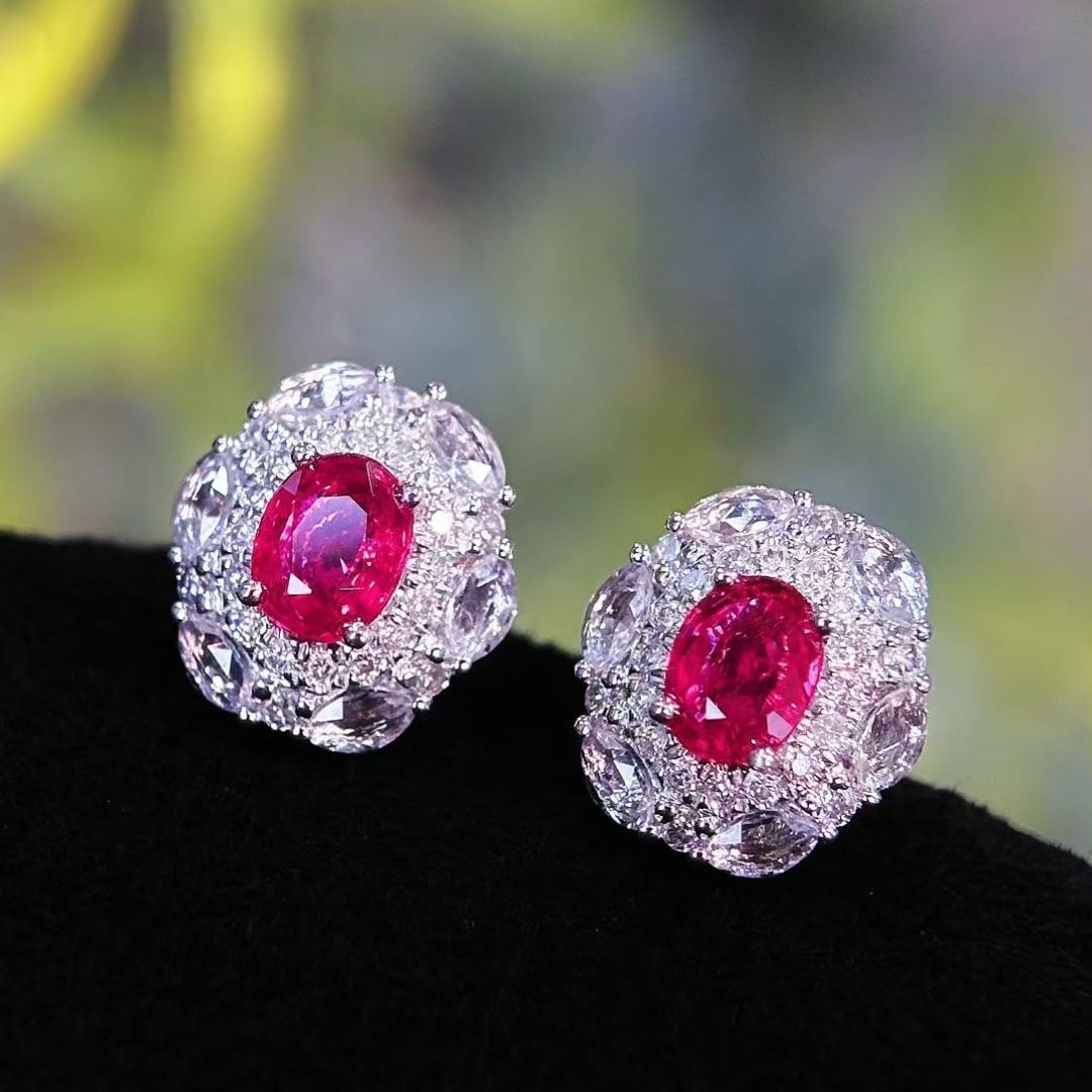 14k Gold 0.5 Ct Natural Ruby & Diamond & Sapphire Earrings - 4