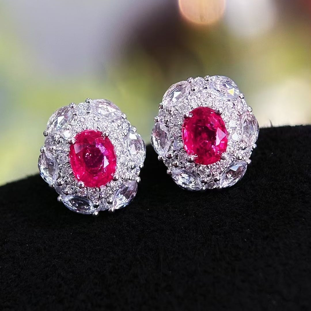 14k Gold 0.5 Ct Natural Ruby & Diamond & Sapphire Earrings - 5