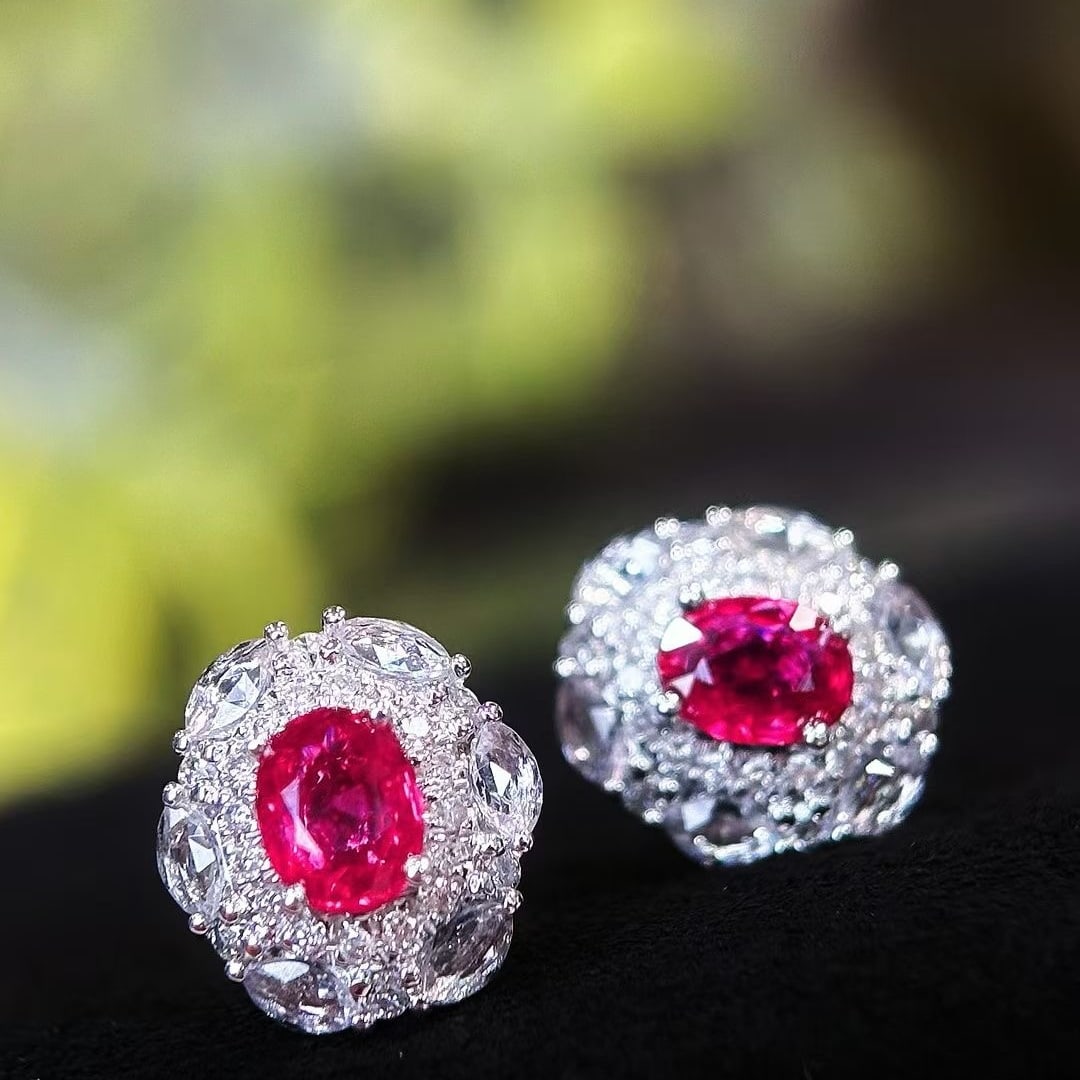 14k Gold 0.5 Ct Natural Ruby & Diamond & Sapphire Earrings - 7