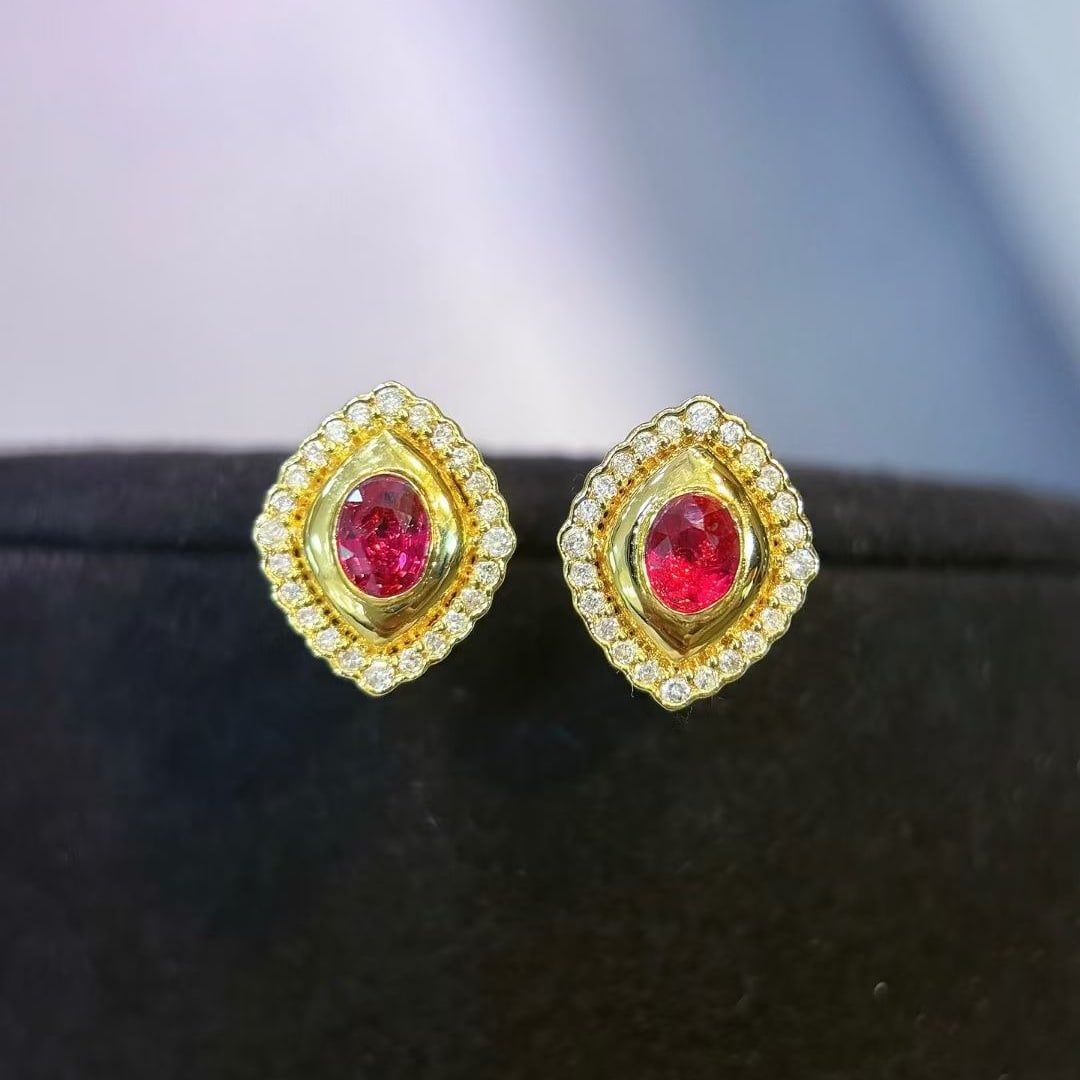 14k Gold 0.5 Ct Natural Ruby & Diamond Earrings - 5