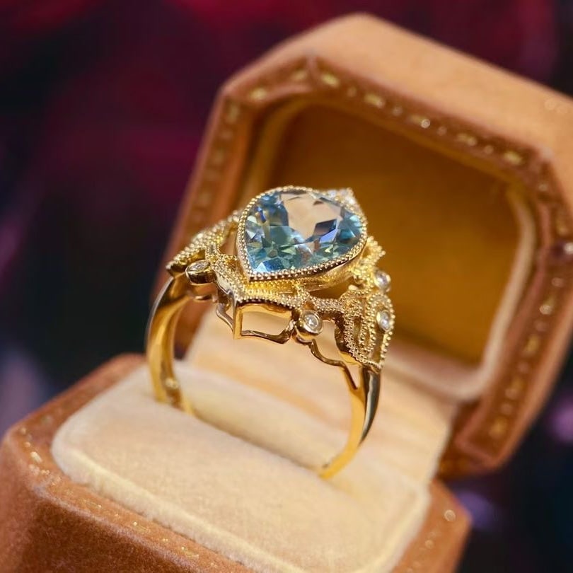 14k Gold 3.09 Ctw Natural Aquamarine & Diamond Ring - 2