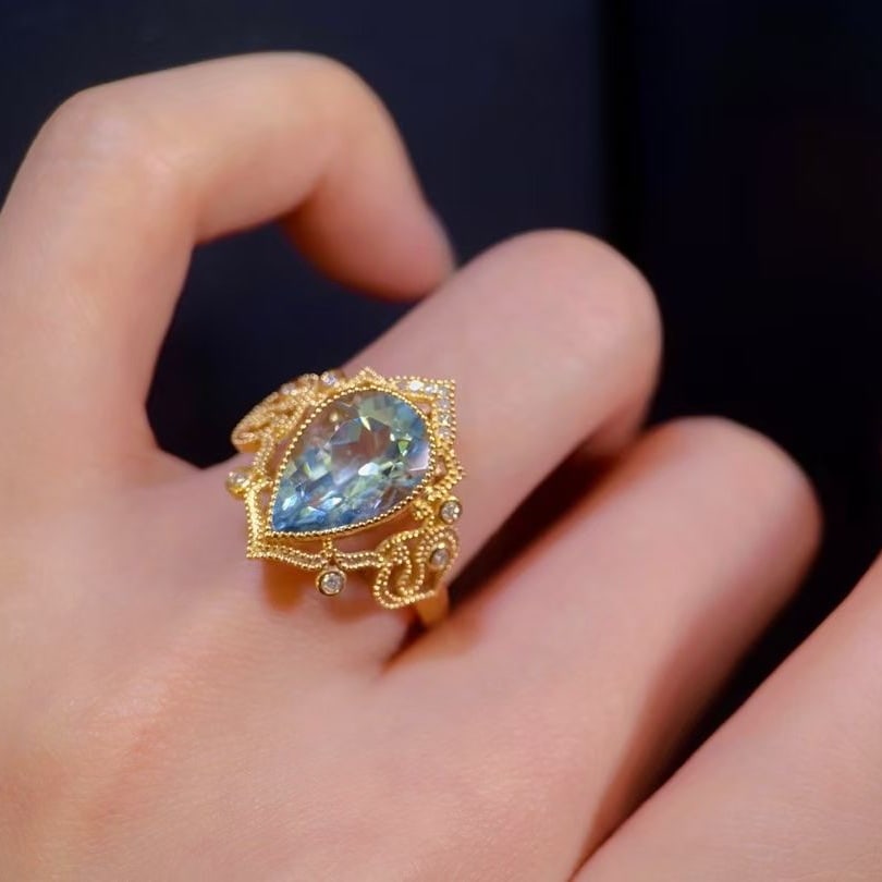 14k Gold 3.09 Ctw Natural Aquamarine & Diamond Ring - 3