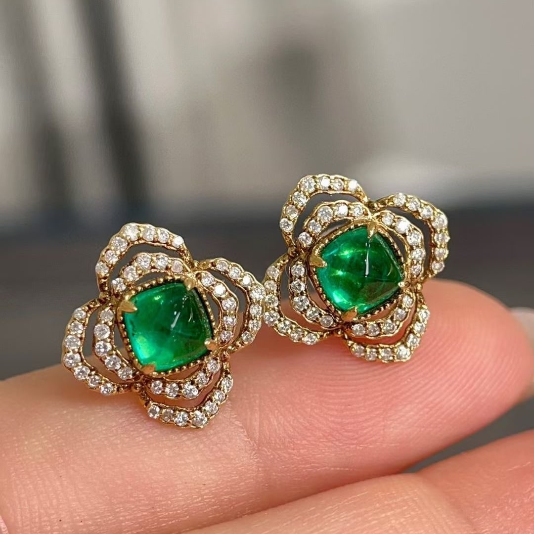 14k Gold 1.78 Ctw Natural Emerald & Diamond Earrings - 2