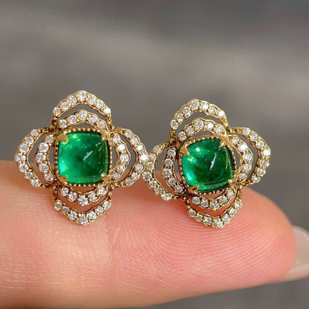 14k Gold 1.78 Ctw Natural Emerald & Diamond Earrings - 3