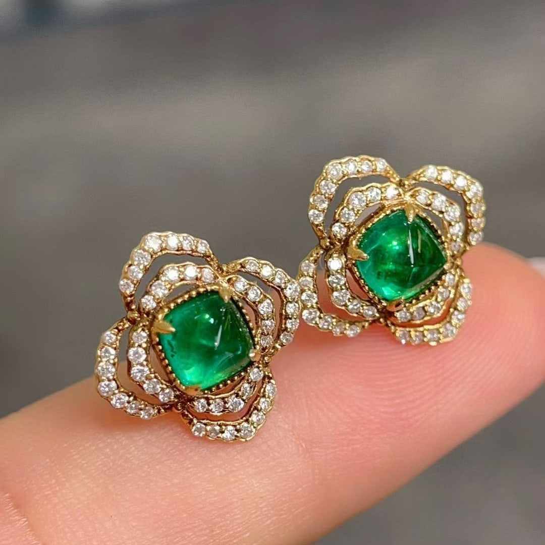 14k Gold 1.78 Ctw Natural Emerald & Diamond Earrings - 4
